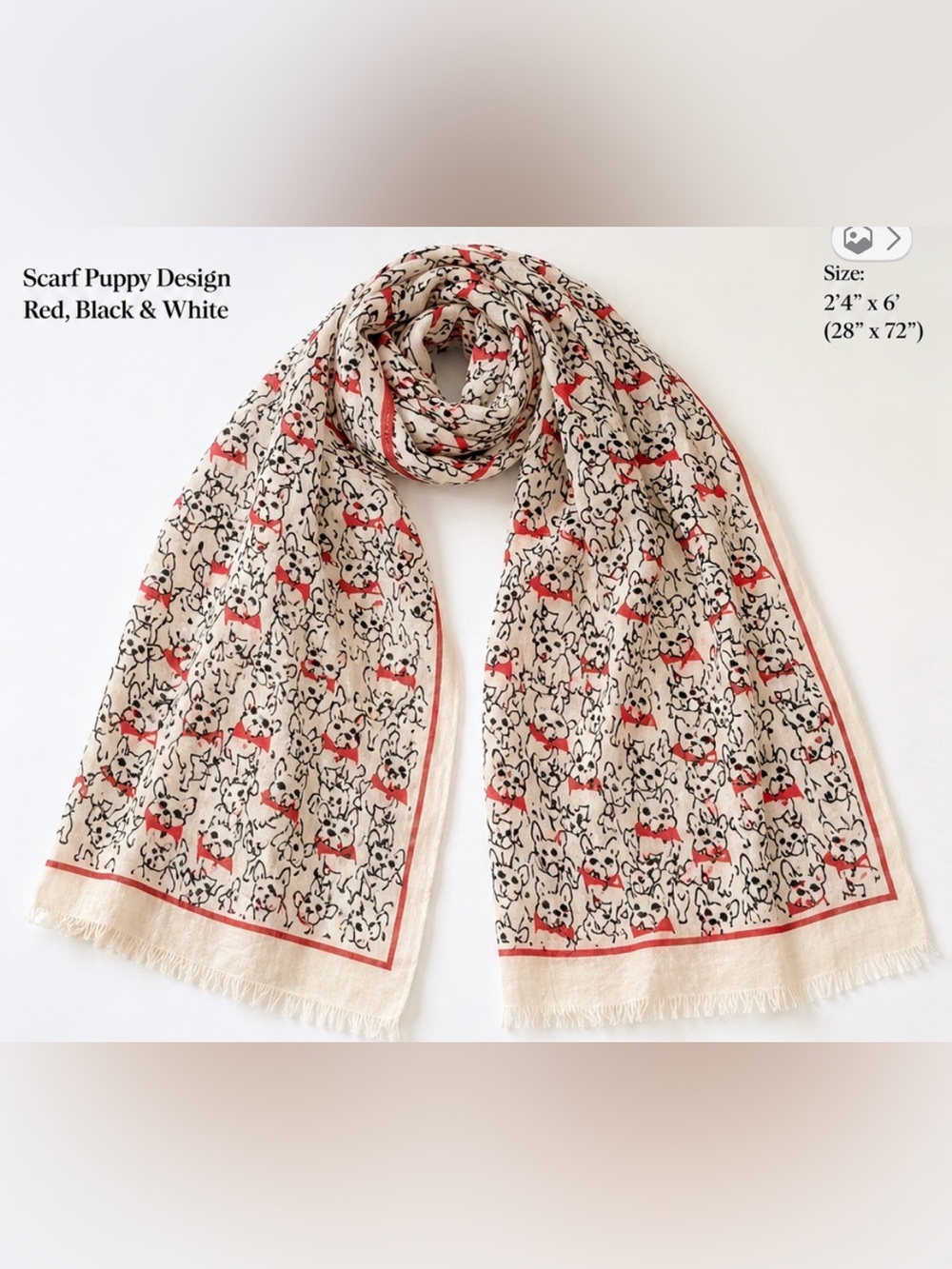 Scarf Puppy Design Red, Black & White. Charming. Preppy. Feminine. Cutesome.
